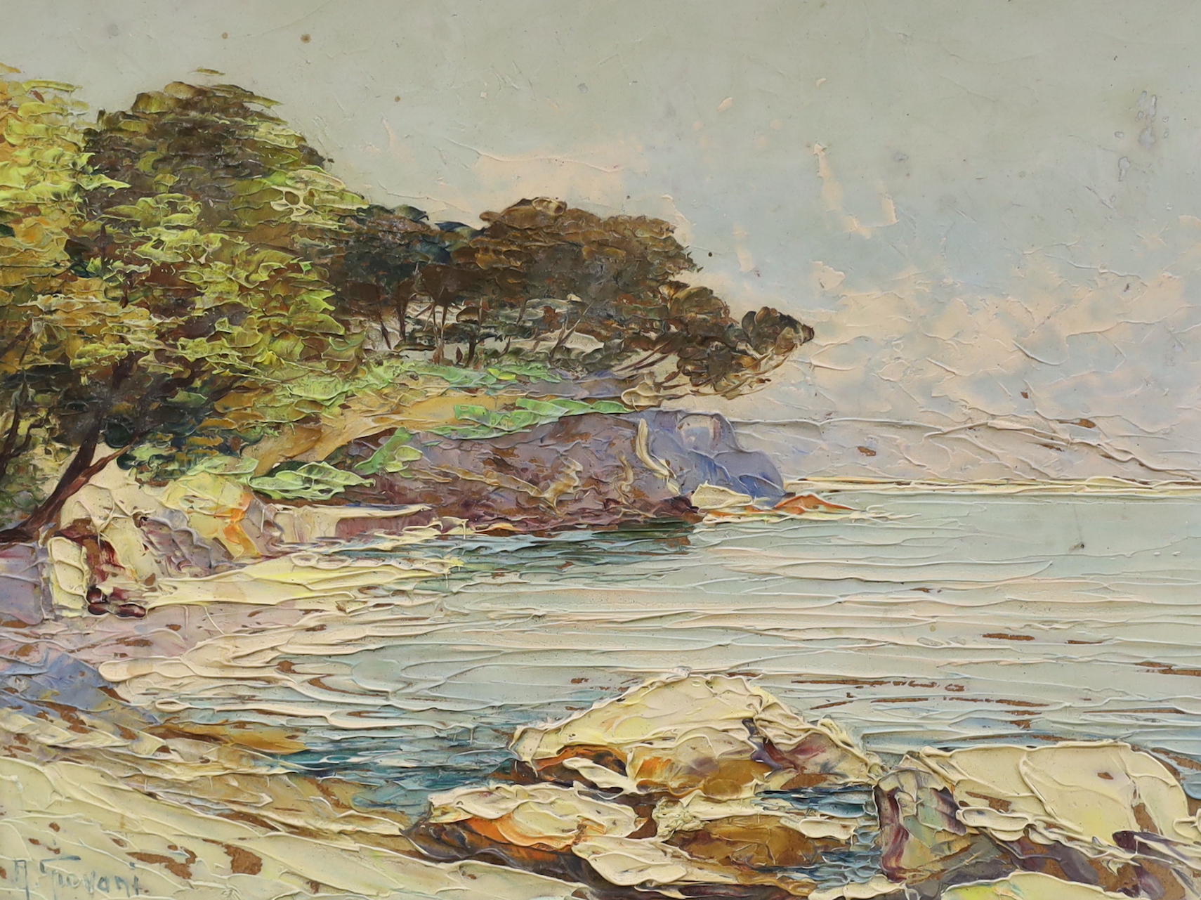 A. Giovani, impasto oil on board, 'Cote d'Azur, France', signed, details verso, 25 x 33cm